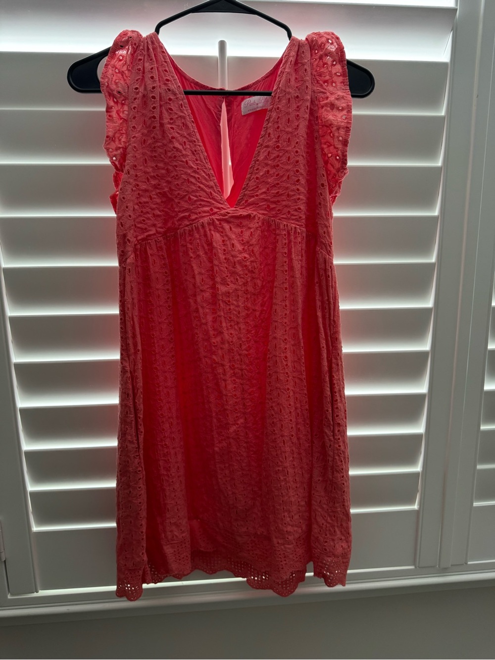 Pink Lily Eyelet V-Neck Coral Pink Sundress with built in shorties and pockets